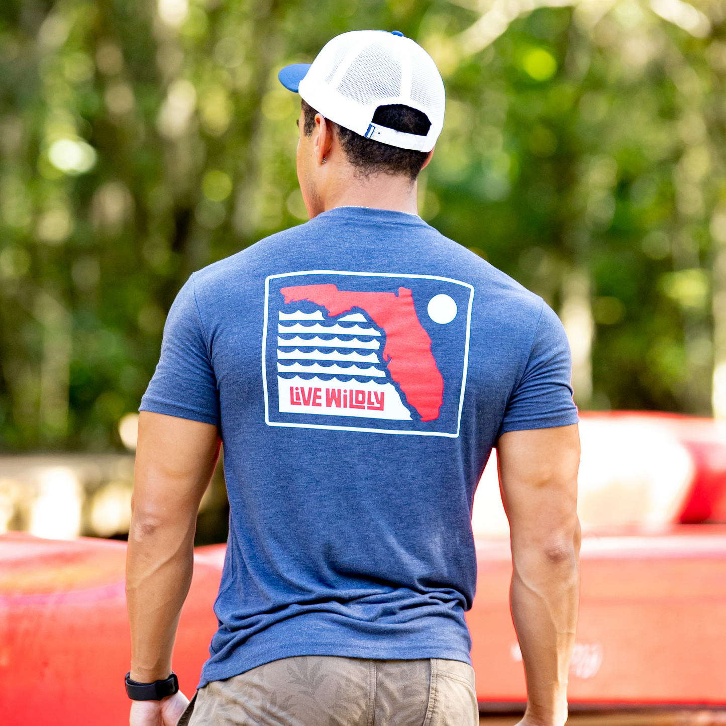 Live Wildly Florida Unisex Tee – Vintage Navy Back - Live Wildly