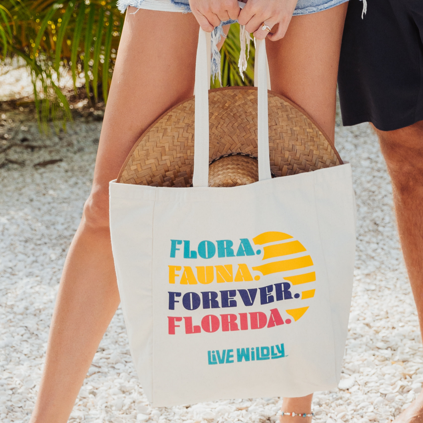 Hat inside a Flora Fauna Forever FL Reusable Tote Bag