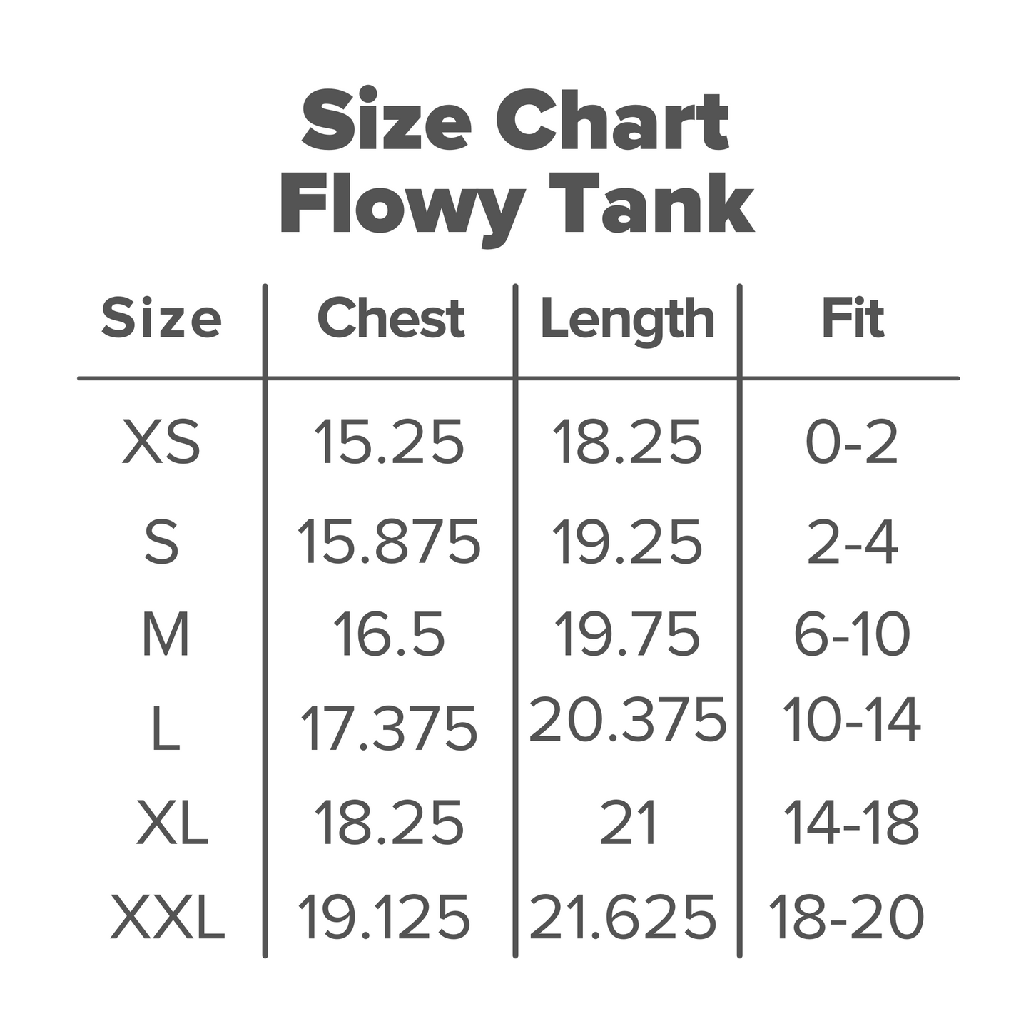 Live Wildly Florida Tank - Royal - Flowy Sizing Chart - Live Wildly