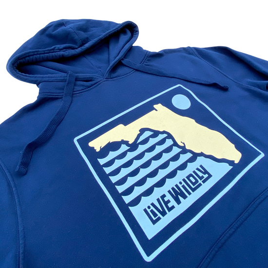 Load image into Gallery viewer, Live Wildly Florida Unisex Hoodie – Navy - Zoomed Laid Out - Live Wildly 
