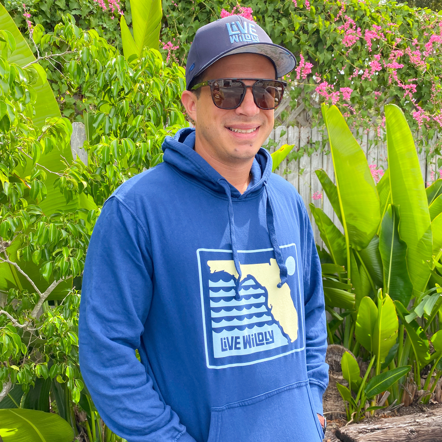 Load image into Gallery viewer, Live Wildly Florida Unisex Hoodie – Navy - Hands In Pockets -Pockets Live Wildly 
