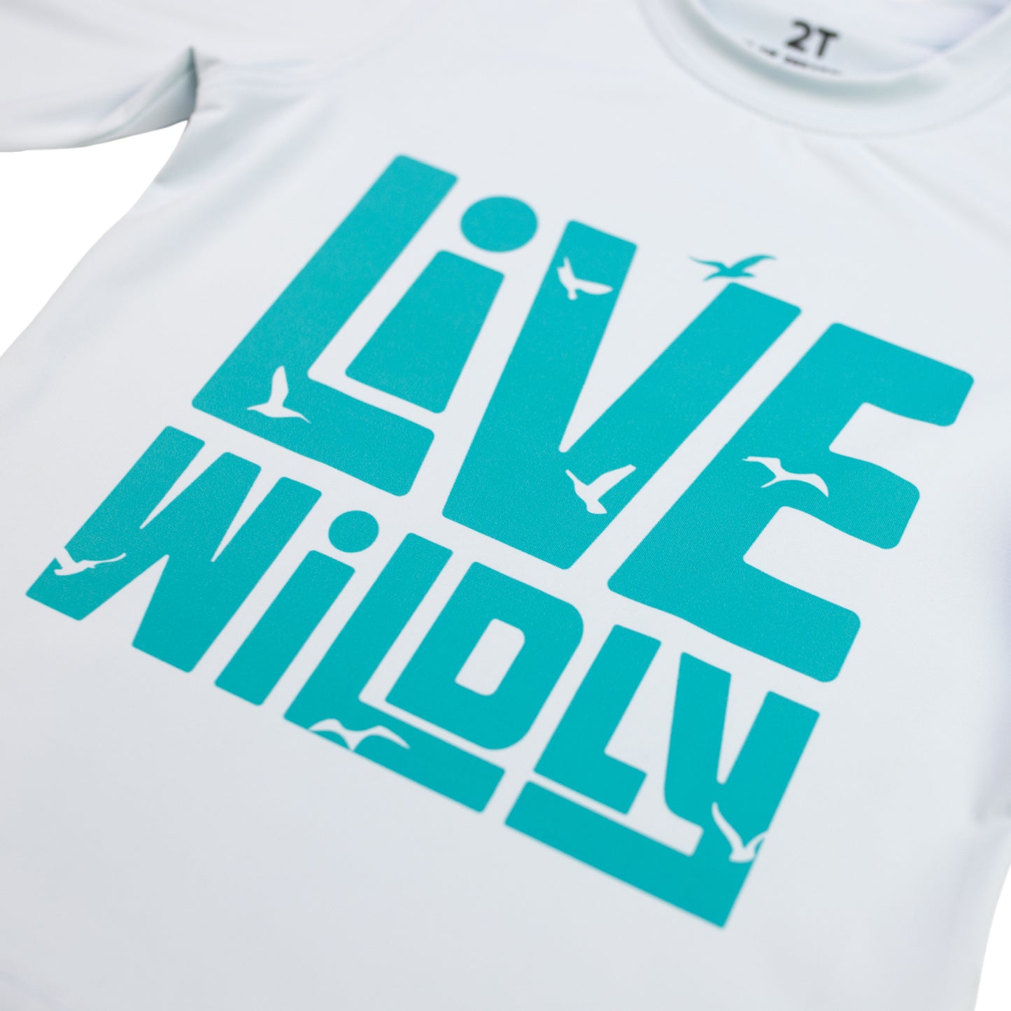 Live Wildly Toddler UPF 50+ Performance Shirt - Spring Blue - Front Zoomed Canted - Live Wildly 