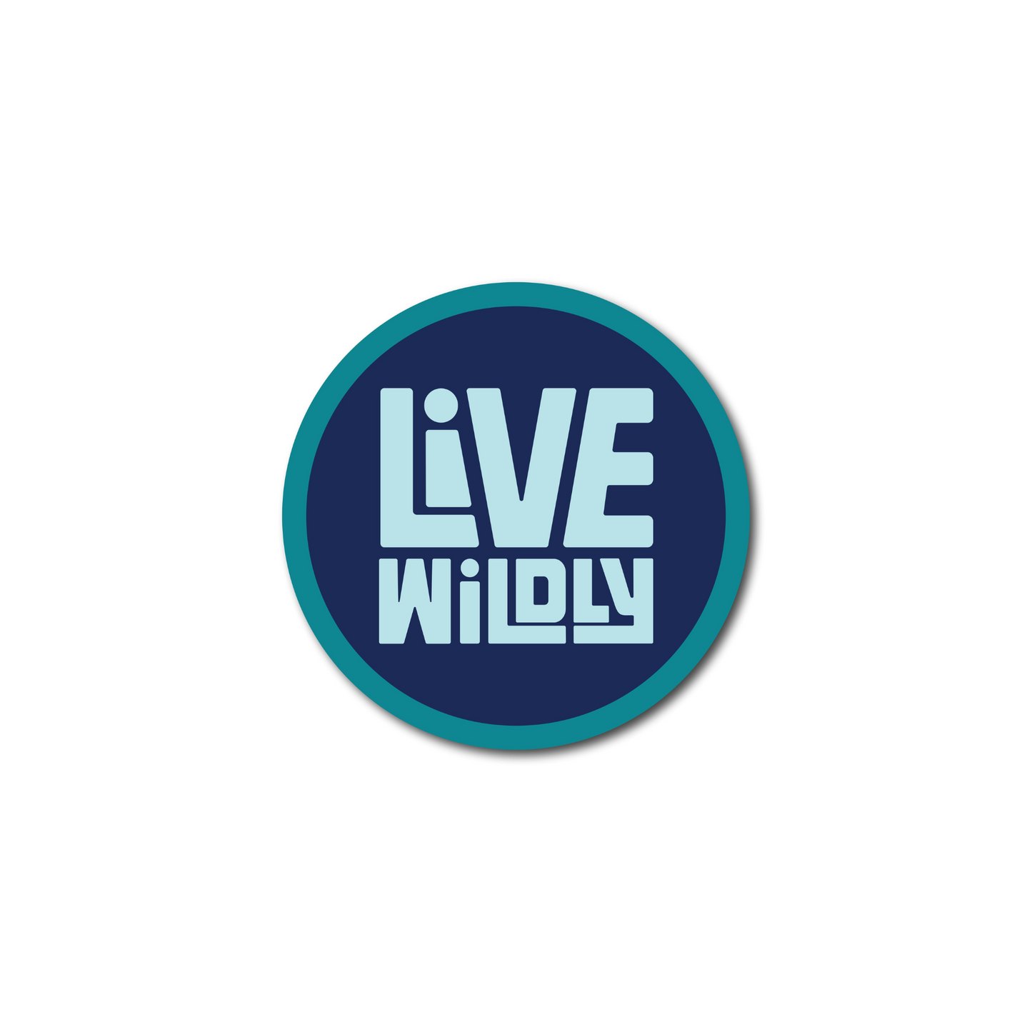 Load image into Gallery viewer, Live Wildly Round Stickers - Navy And Aqua -Live Wildly 
