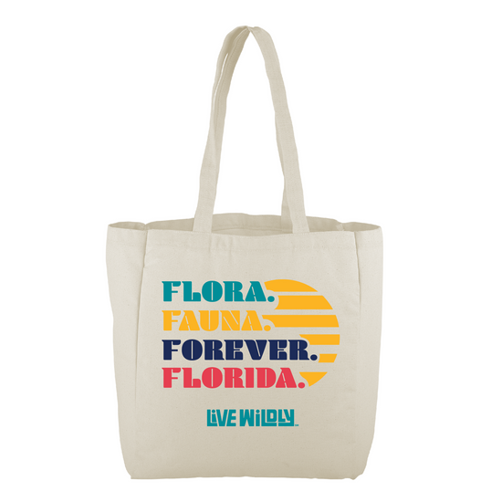 Flora Fauna Forever FL Reusable Tote Bag – Natural Canvas - Front 