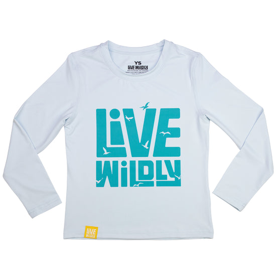 Live Wildly Youth UPF 50+ Performance Shirt - Spring Blue - Front Laid Out -Live Wildly 