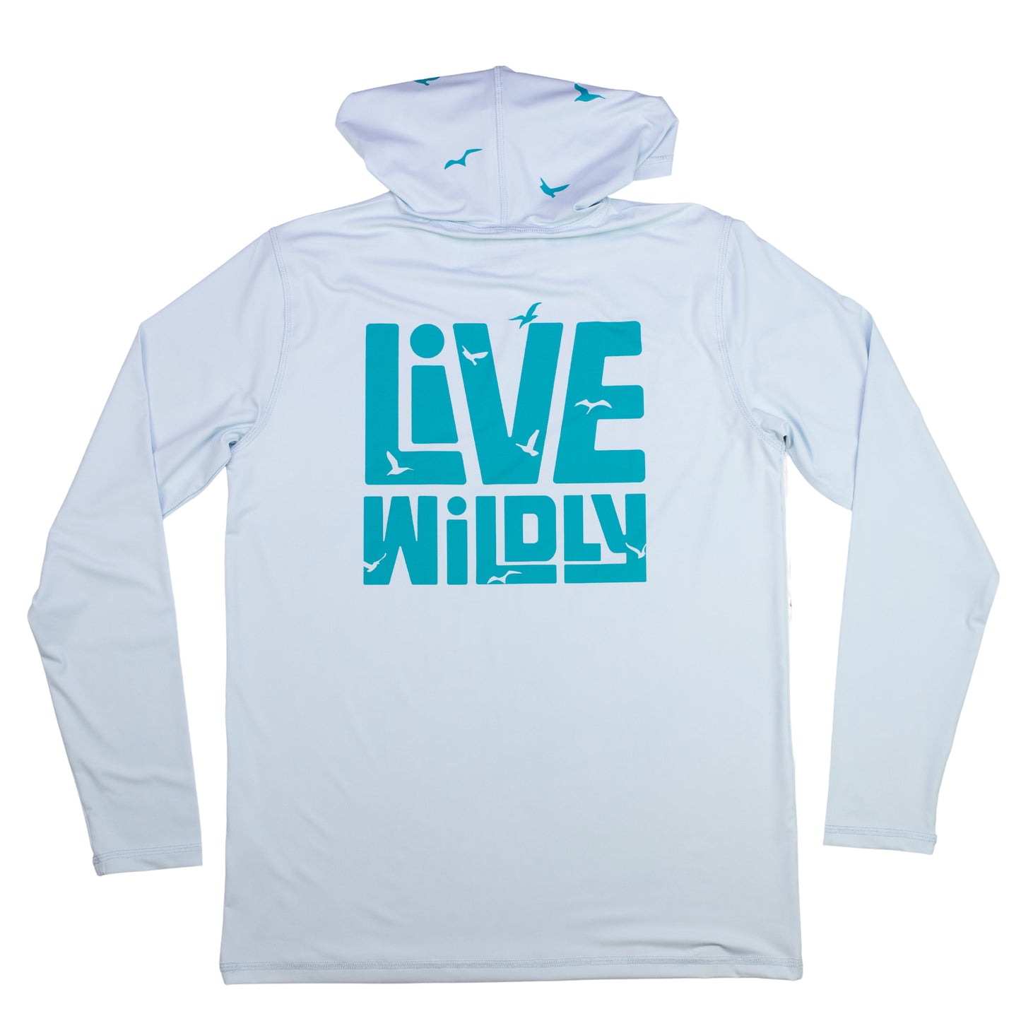 Live Wildly Unisex UPF 50+ Performance Shirt - Spring Blue - Centered Front - Live Wildly 