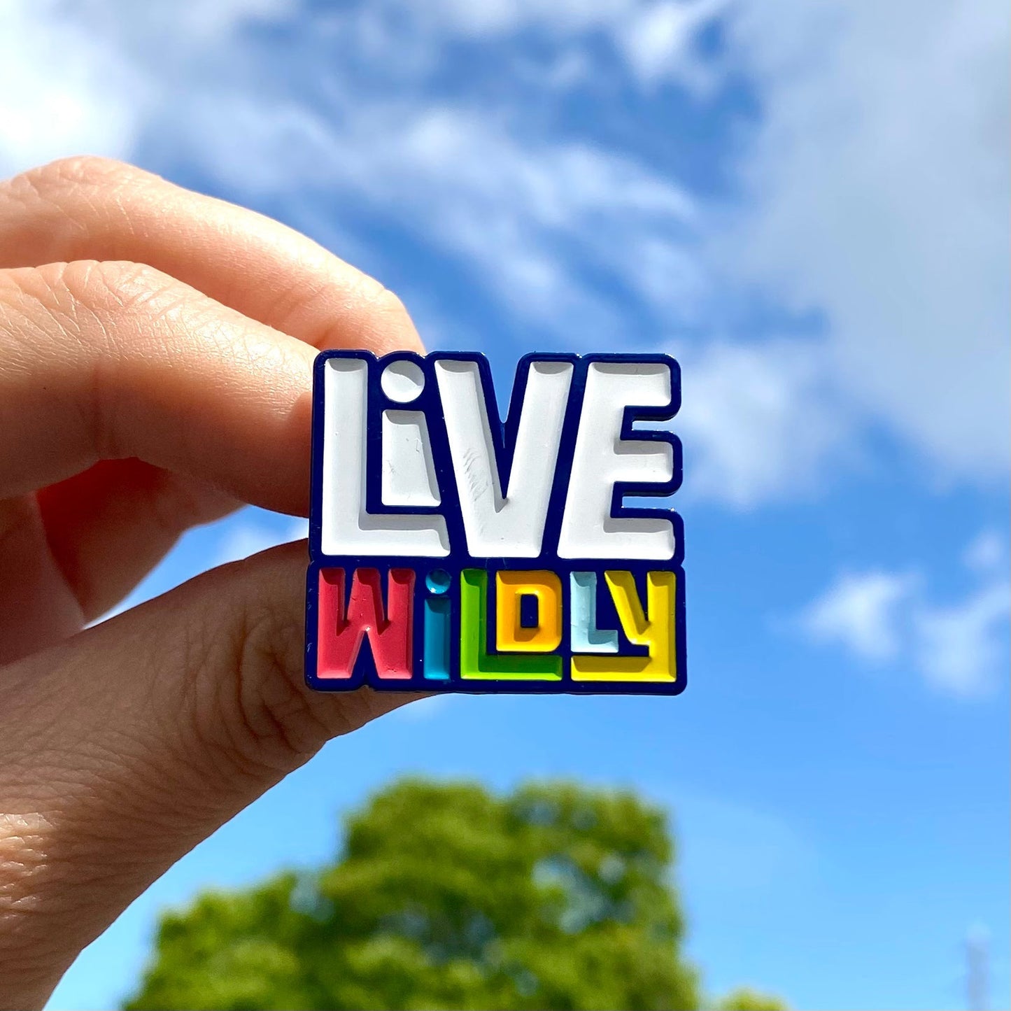 Load image into Gallery viewer, Live Wildly Enamel Pin - Live Wildly Enamel Pin - Blue Sky in Background -Live Wildly Live Wildly 
